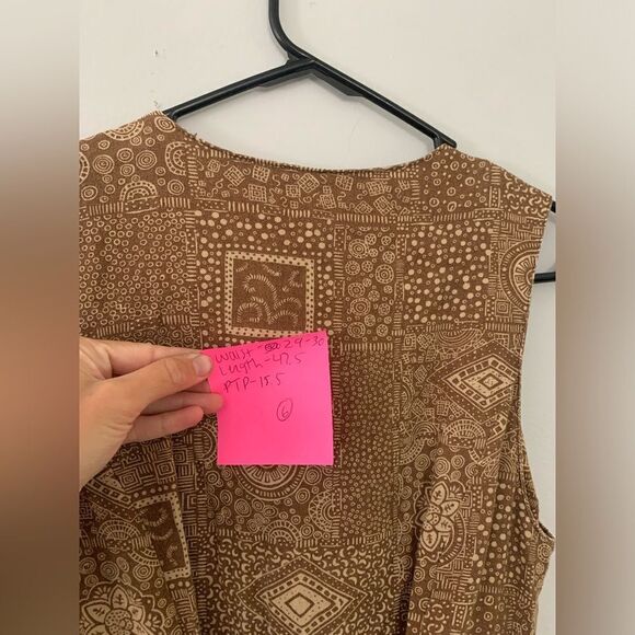 VTG Northern Isles Portraits Pattern Hippie Boho Maxi Button Down Linen Dress M - Picture 6 of 10